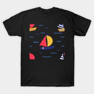 Seamless pattern of sailboat regatta in sea ocean. Summer outdoor sports activity concept. T-Shirt